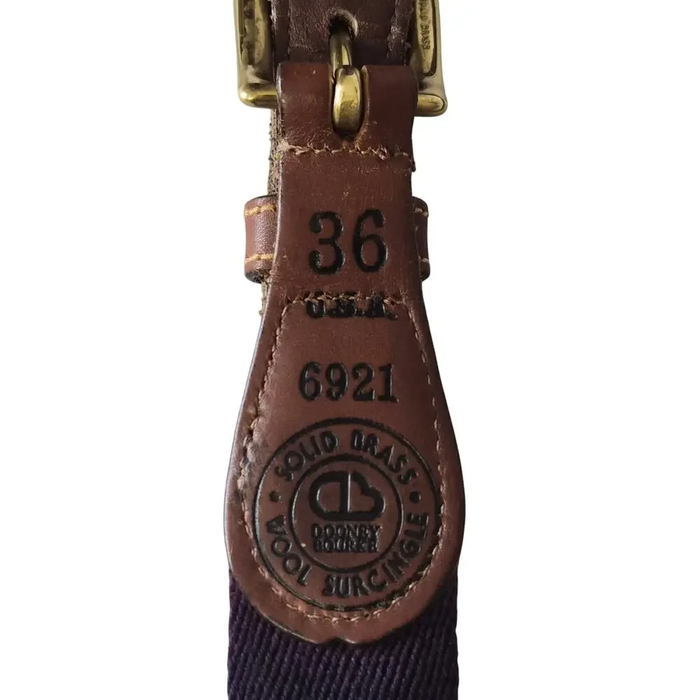 Vtg Dooney & Bourke Wool Surcingle Belt 36 Purple Leather Brass Preppy Ivy Style